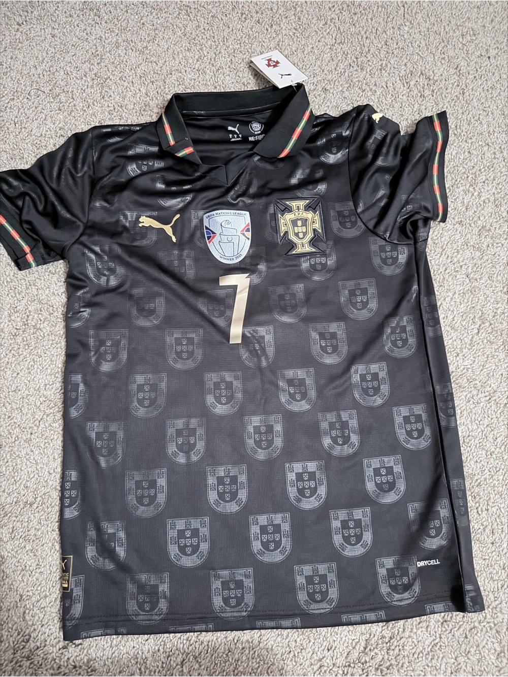 Puma Black Portugal Football Jersey with Gold Crest